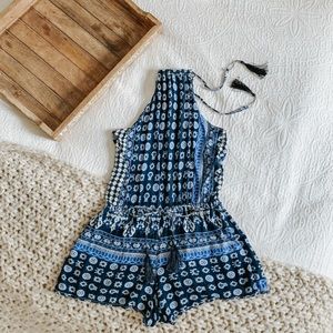 Boho fringe tied romper